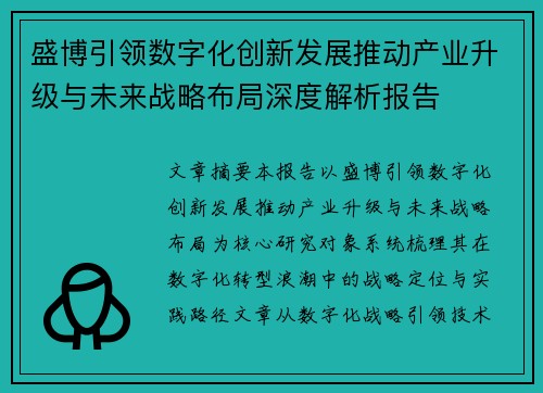 盛博引领数字化创新发展推动产业升级与未来战略布局深度解析报告